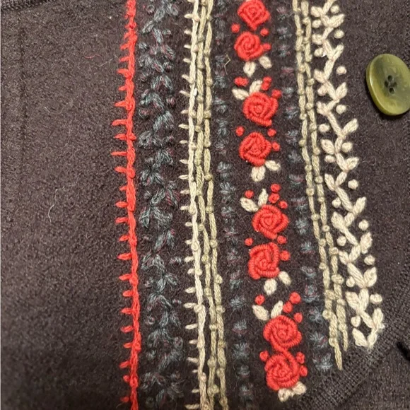 David Brooks 100% Wool Embroidered Cardigan Sweater Jacket Brown Floral Size L - Picture 12 of 12